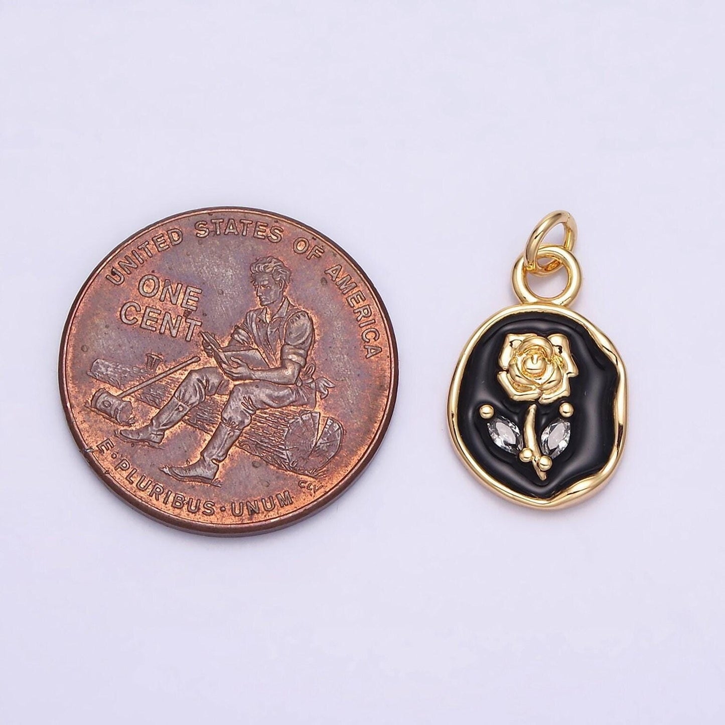 Gold rose flower charms enamel floral charm with cubic zirconia stone for mothers days gift idea anniversary gift minimalist jewelry ac1081