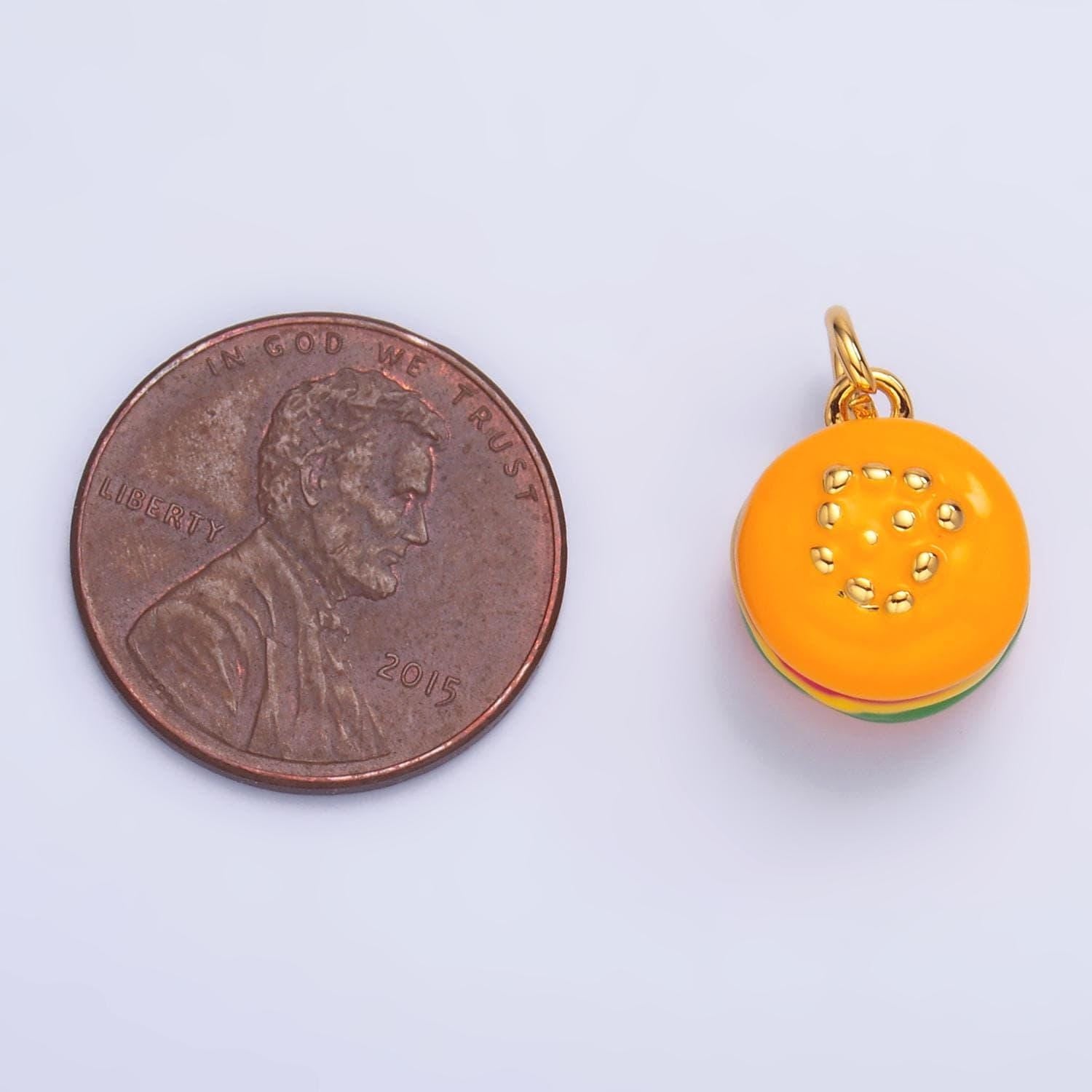 3d kawaii burger charm cheese burger enamel charm for bracelet earring necklace junk food jewelry inspired supply | w343