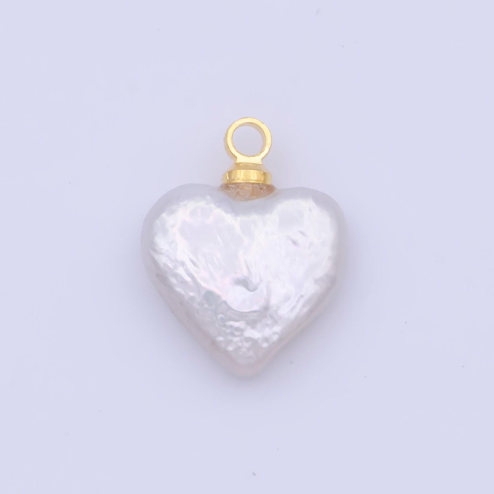 Heart pearls charm gold 14.1x11.5mm white baroque freshwater pearls for necklace bracelet earring wedding jewelry making minimalist c-188
