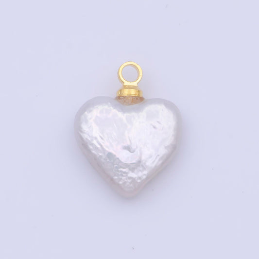 Heart pearls charm gold 14.1x11.5mm white baroque freshwater pearls for necklace bracelet earring wedding jewelry making minimalist c-188