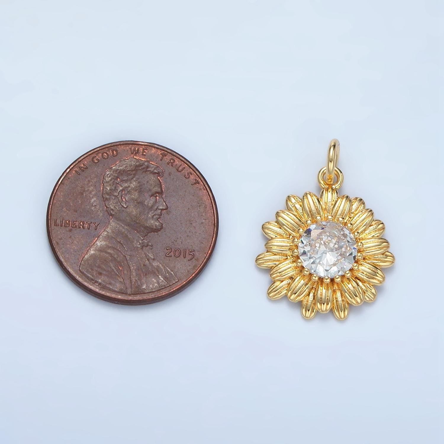 Dainty sunflower charm gold flower charm for bracelet earring necklace clear cz sun flower charm for summer garden inspired e142