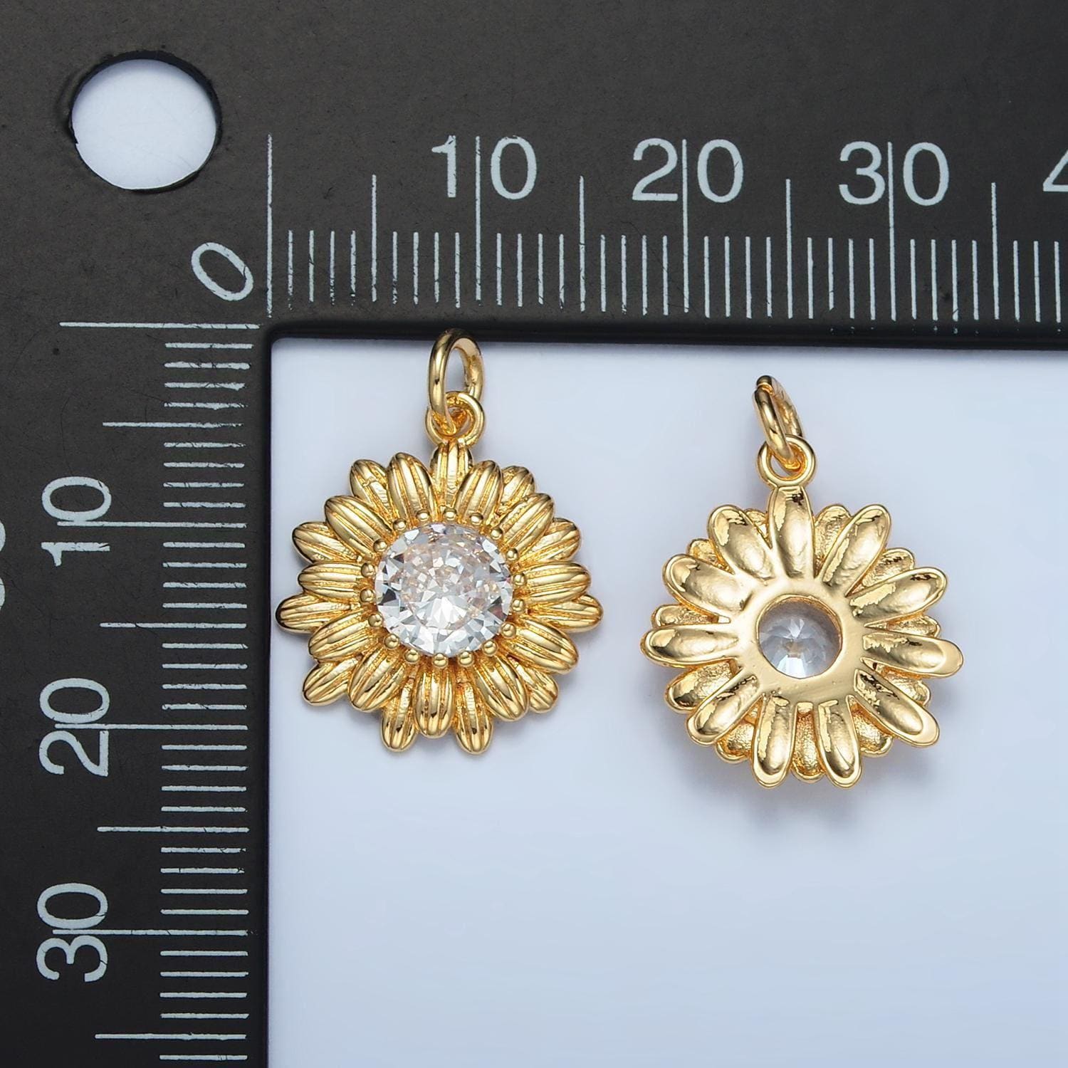 Dainty sunflower charm gold flower charm for bracelet earring necklace clear cz sun flower charm for summer garden inspired e142