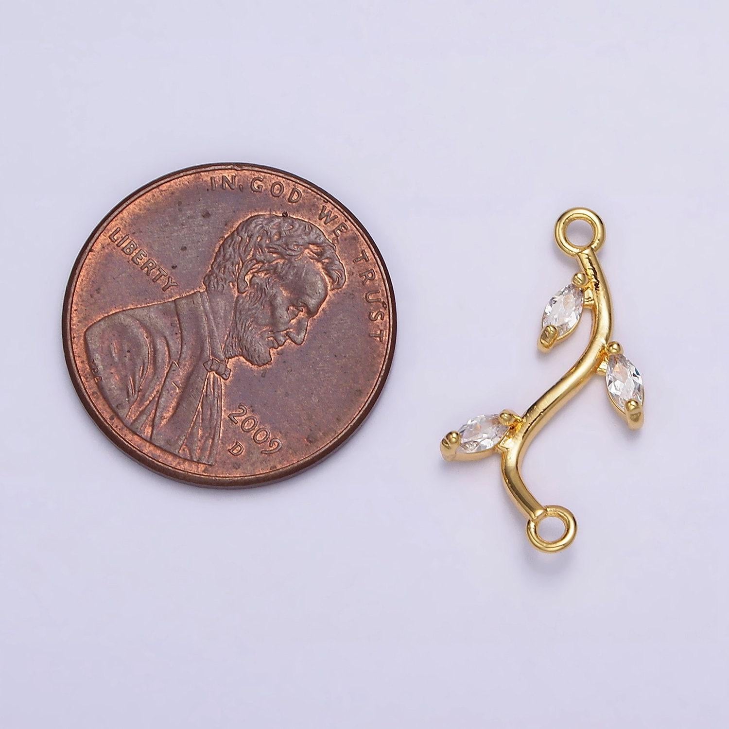 18k gold filled clear marquise leaf curved connector for bracelet necklace charm connector | g644