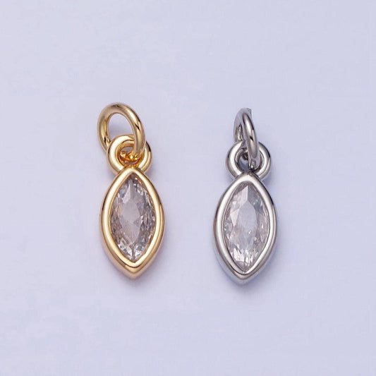 16k gold filled clear cz teardrop bezel add-on charm in gold & silver | ac1203 ac1204