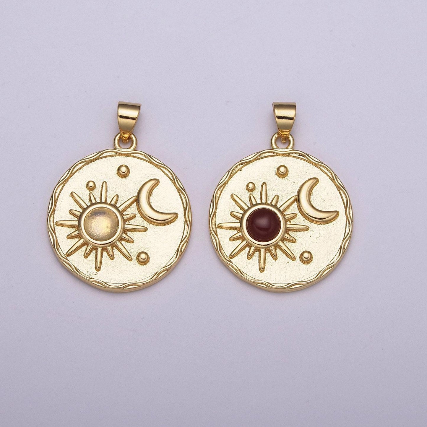 Gold star moonstone, red agate moon round circle charm medallion coin round geometric pendant for minimalist jewelry necklace,n-512 ~ n-513