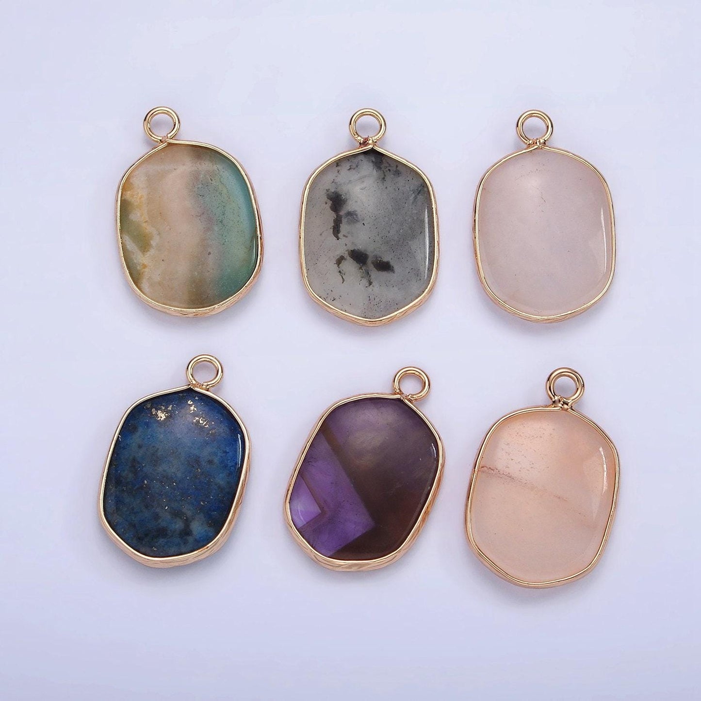 14k gold filled natural gemstone multifaceted oval bezel charm | n1673-n1677 , n1699