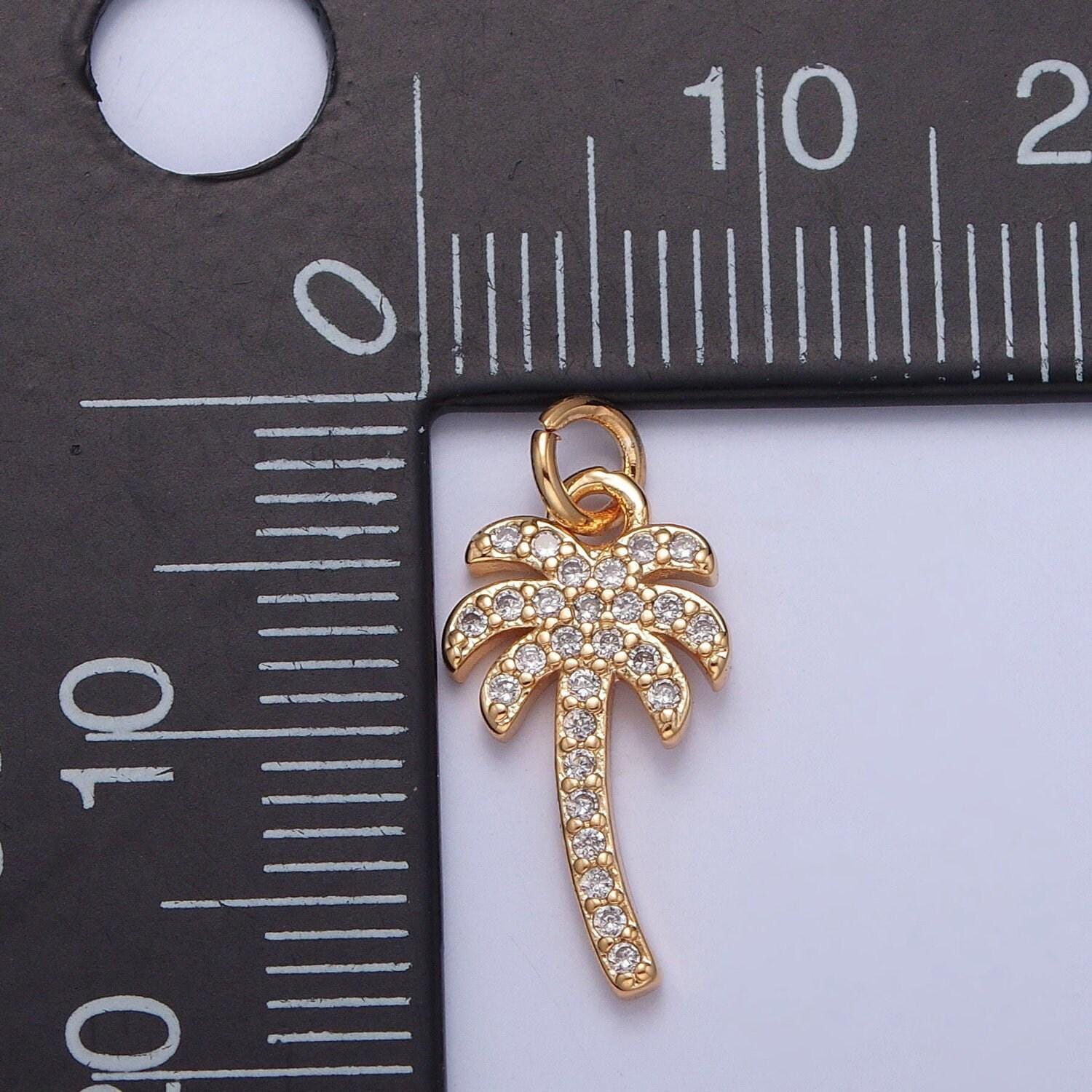16k gold dainty palm tree pendant cz micro pave charm for necklace earring bracelet supply | x-261
