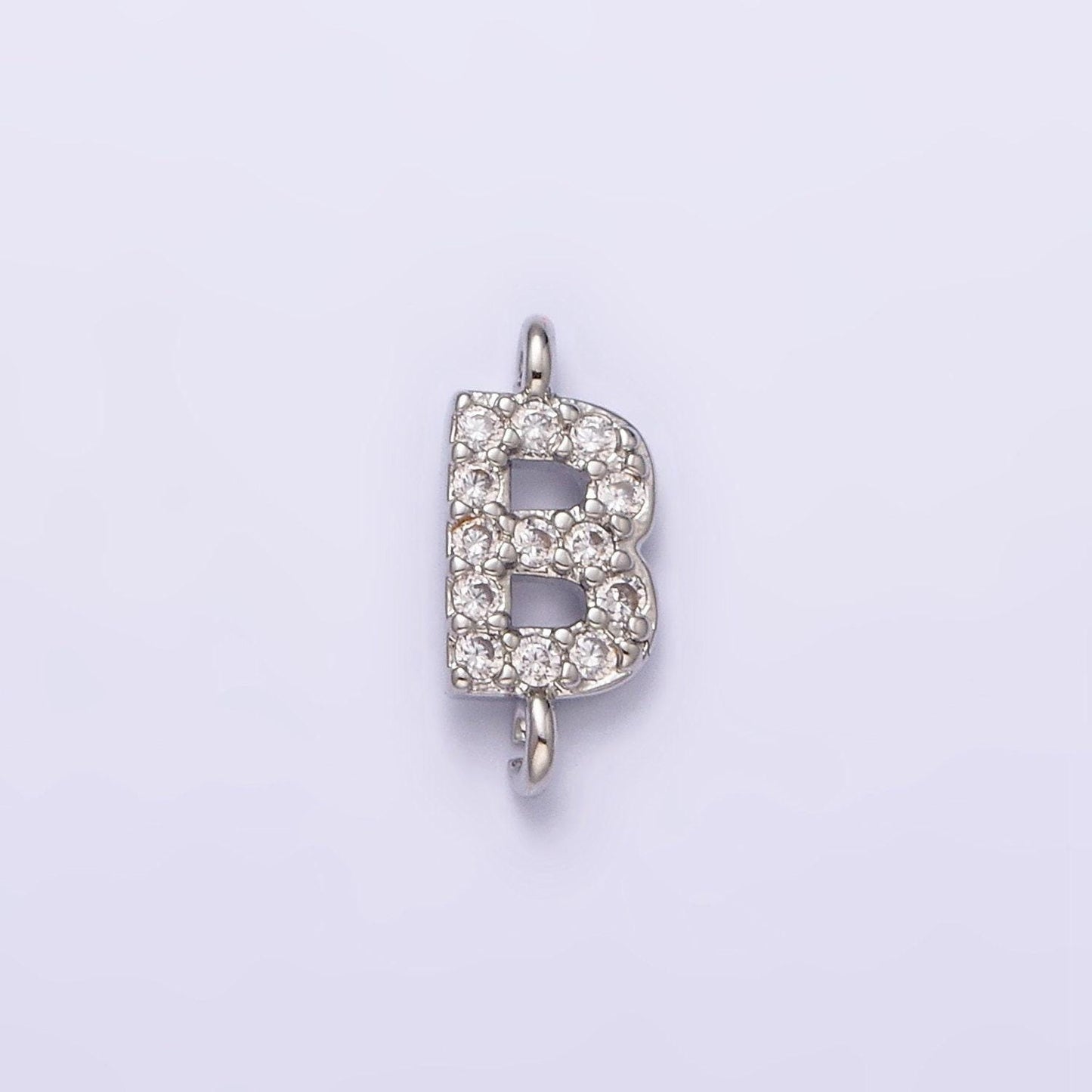 Mini cz sideway initial charm connector silver letter dainty name necklace link connector for personalized jewelry supply bracelet necklace