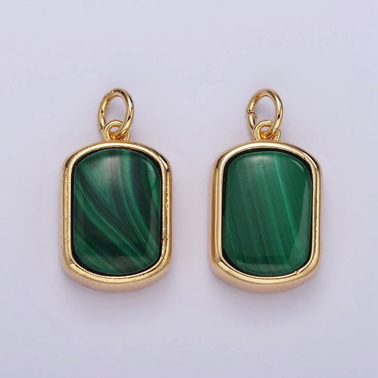 14k gold filled green malachite charm gold bezel tag small charm for bracelet necklace earring supply | ag-530