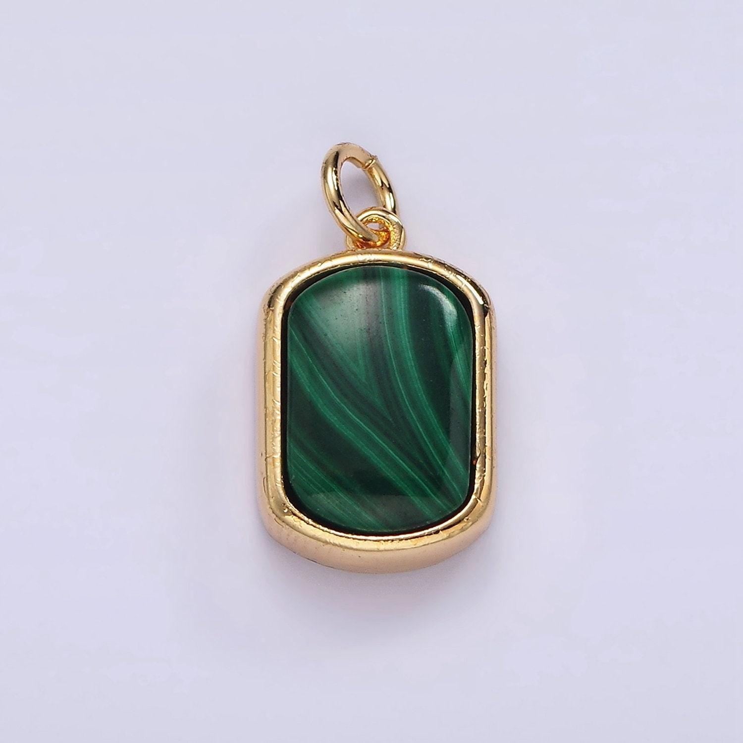 14k gold filled green malachite charm gold bezel tag small charm for bracelet necklace earring supply | ag-530