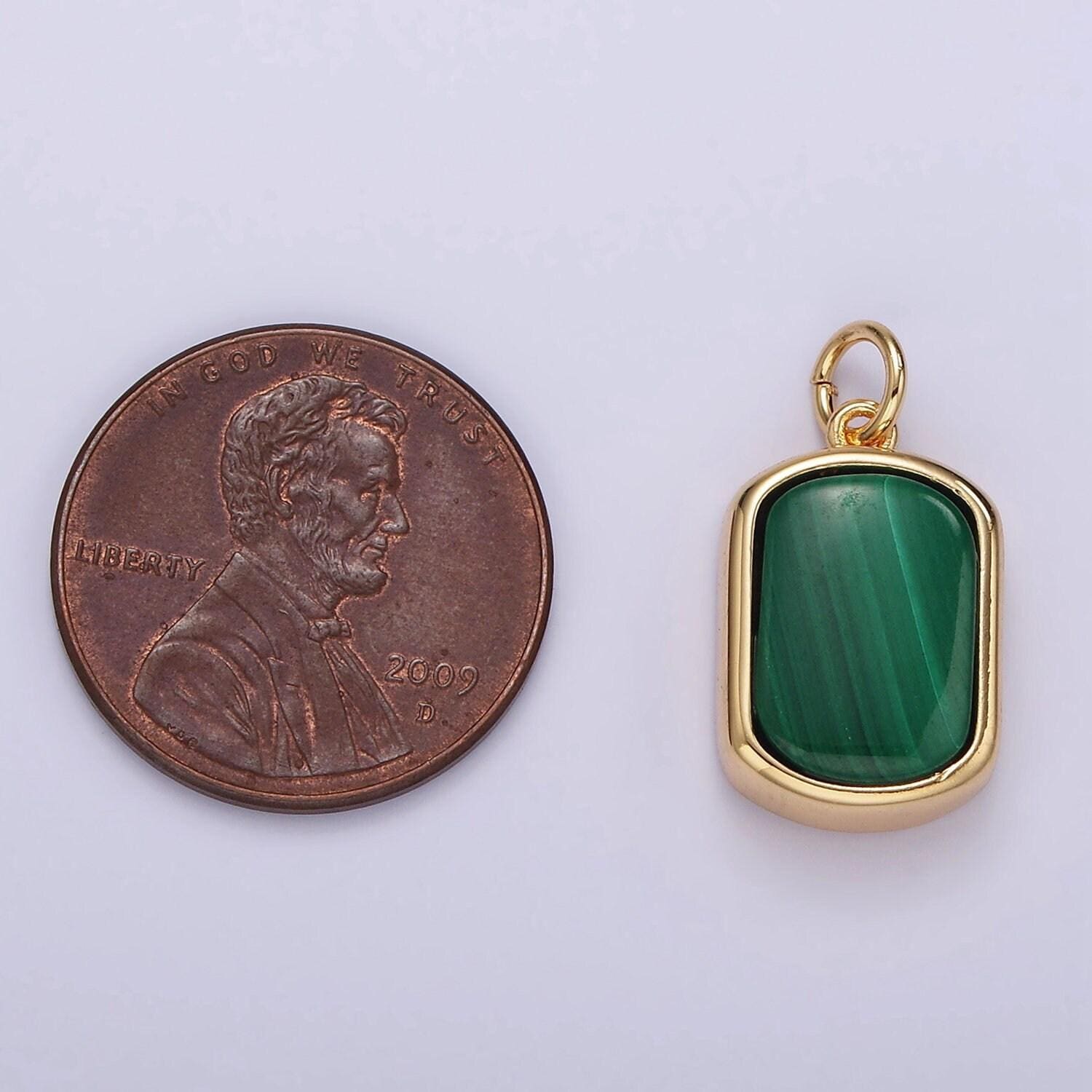 14k gold filled green malachite charm gold bezel tag small charm for bracelet necklace earring supply | ag-530