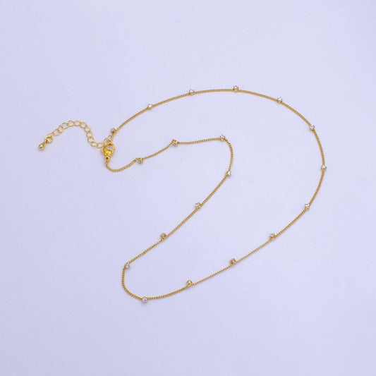 Dainty satellite cz station necklace delicate curb link layering chain necklace with small cz for minimalist jewelry inspired wa2451