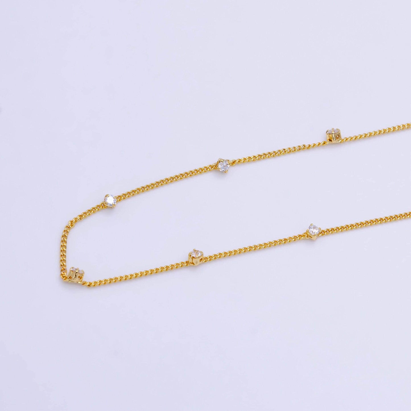 Dainty satellite cz station necklace delicate curb link layering chain necklace with small cz for minimalist jewelry inspired wa2451
