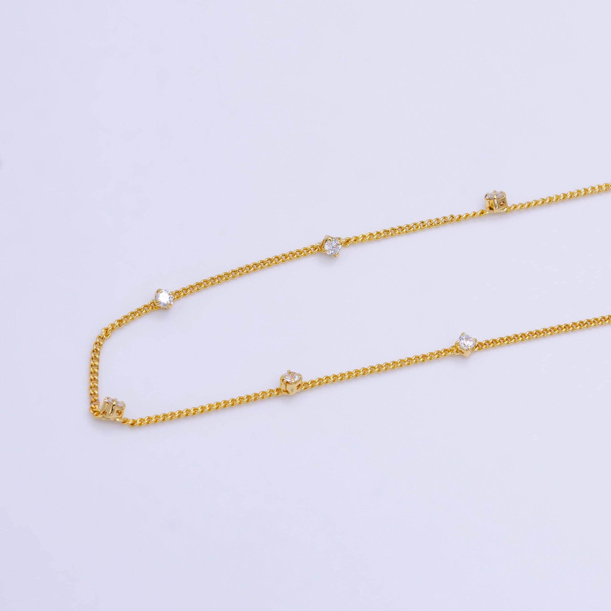 Dainty satellite cz station necklace delicate curb link layering chain necklace with small cz for minimalist jewelry inspired wa2451