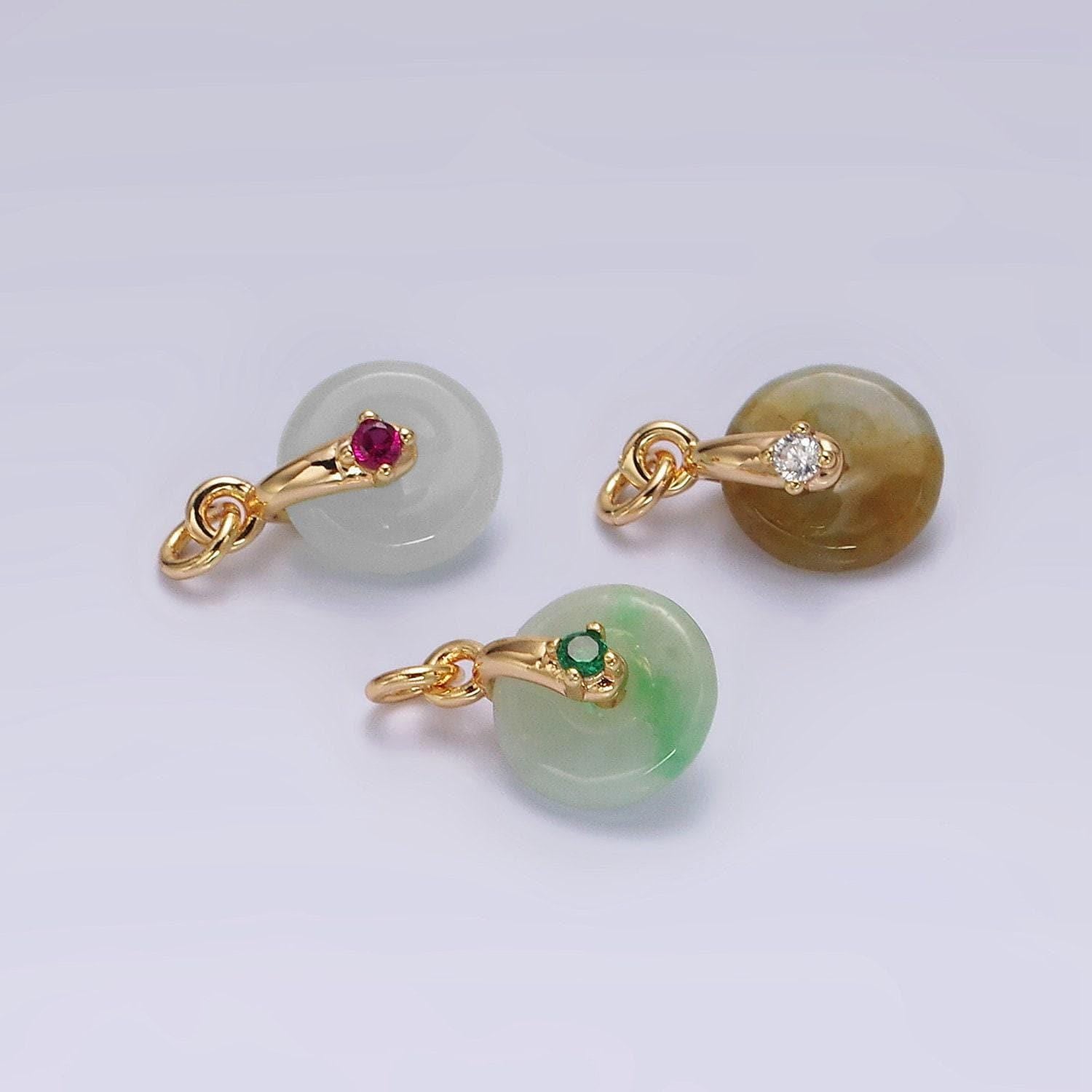 14k gold filled mini green jade donut fuchsia, green cz bail charm | ag355 ag356