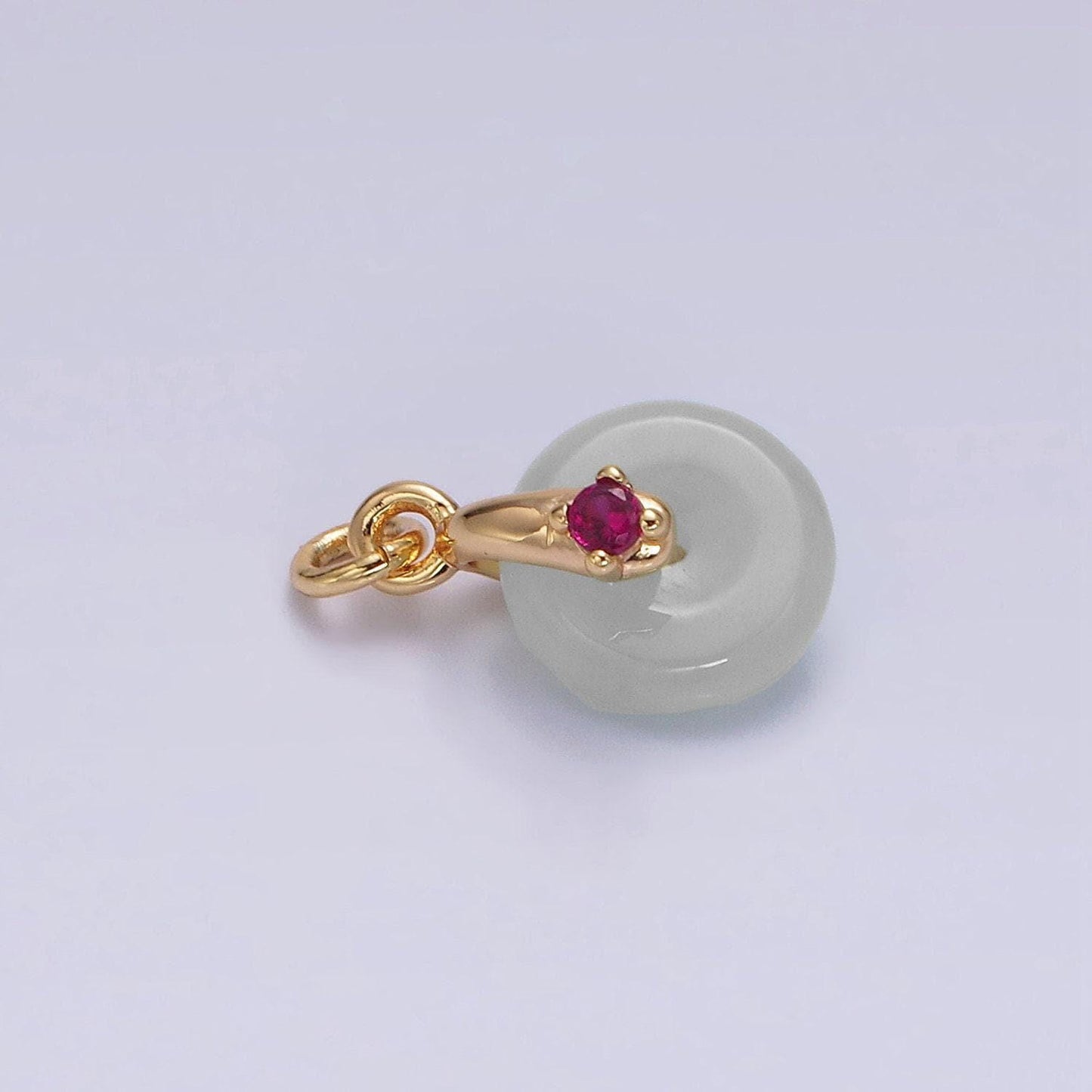 14k gold filled mini green jade donut fuchsia, green cz bail charm | ag355 ag356