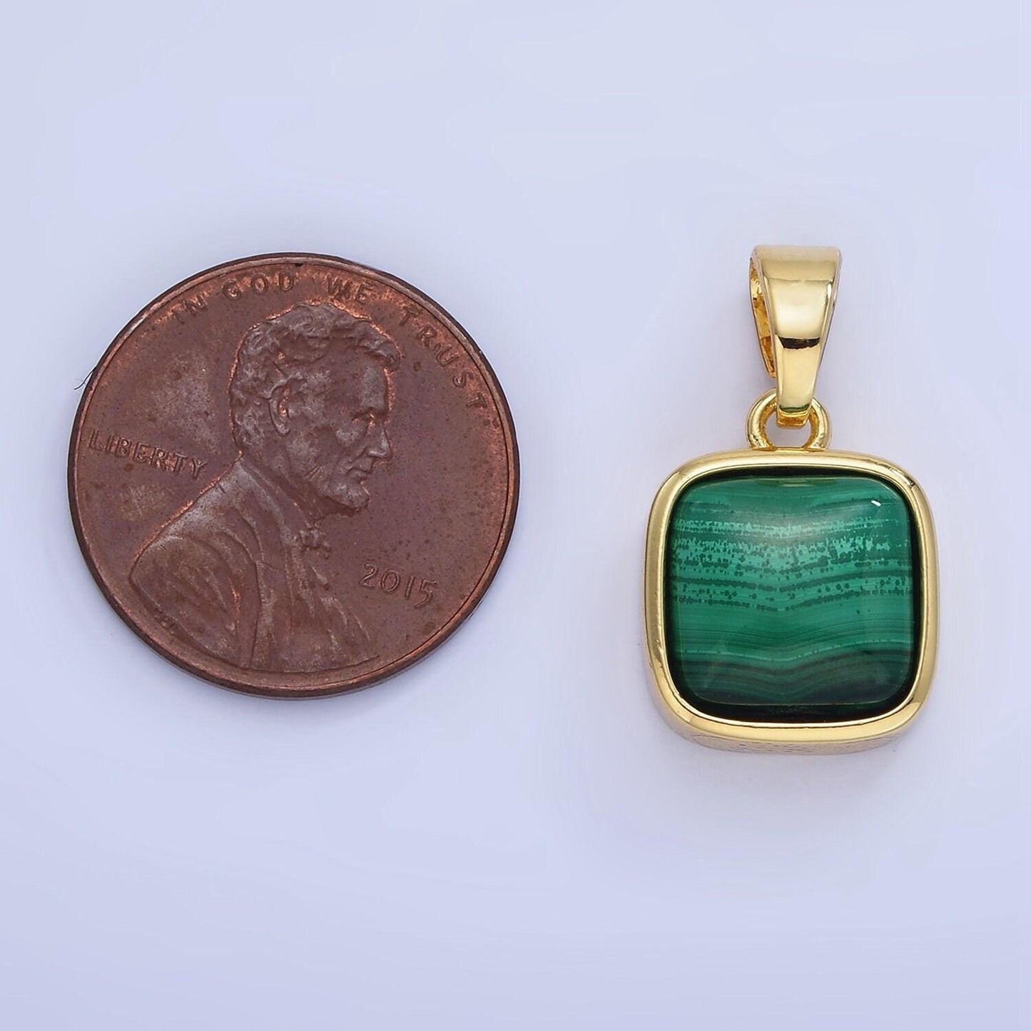 14k gold filled malachite square bezel pendant | aa-1254