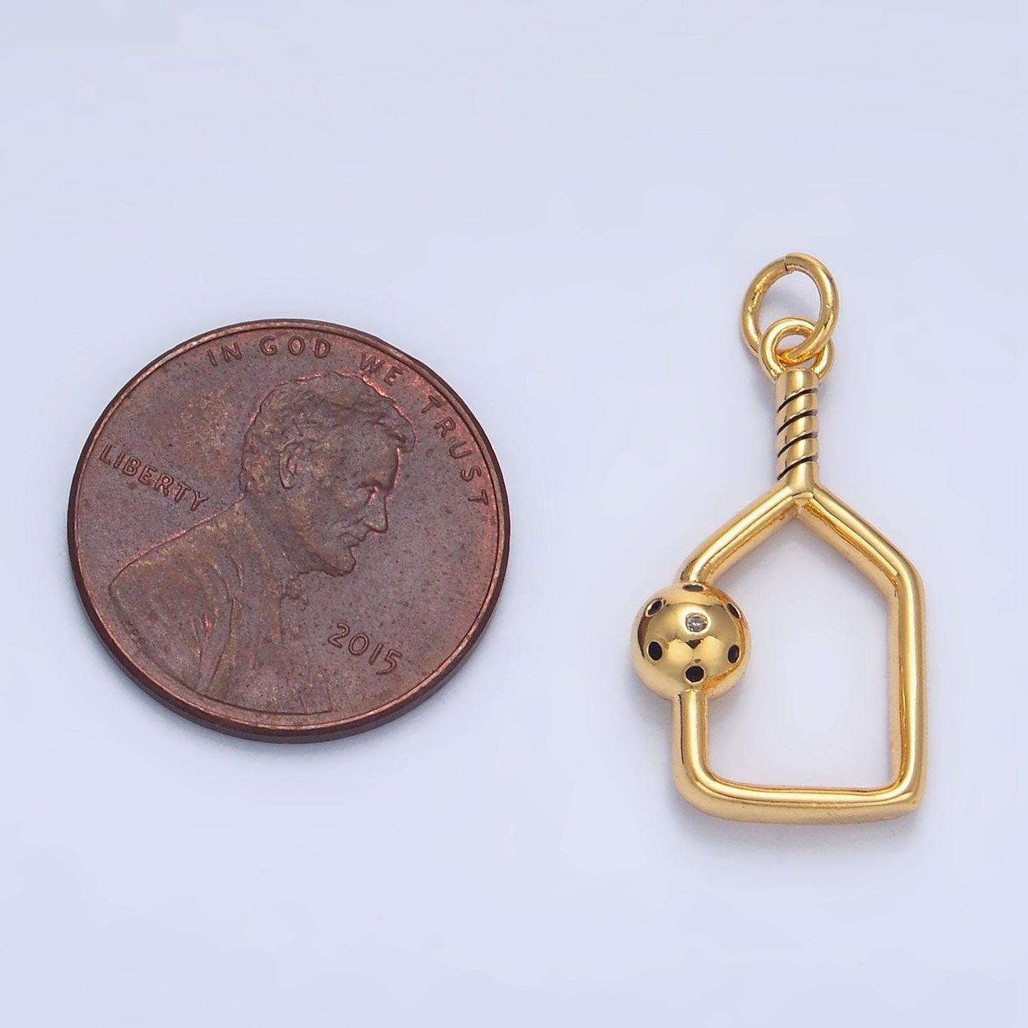 Dainty pickle ball charm in 24k gold filled pendant sports open paddle with ball pendant for sport bracelet necklace supply x911