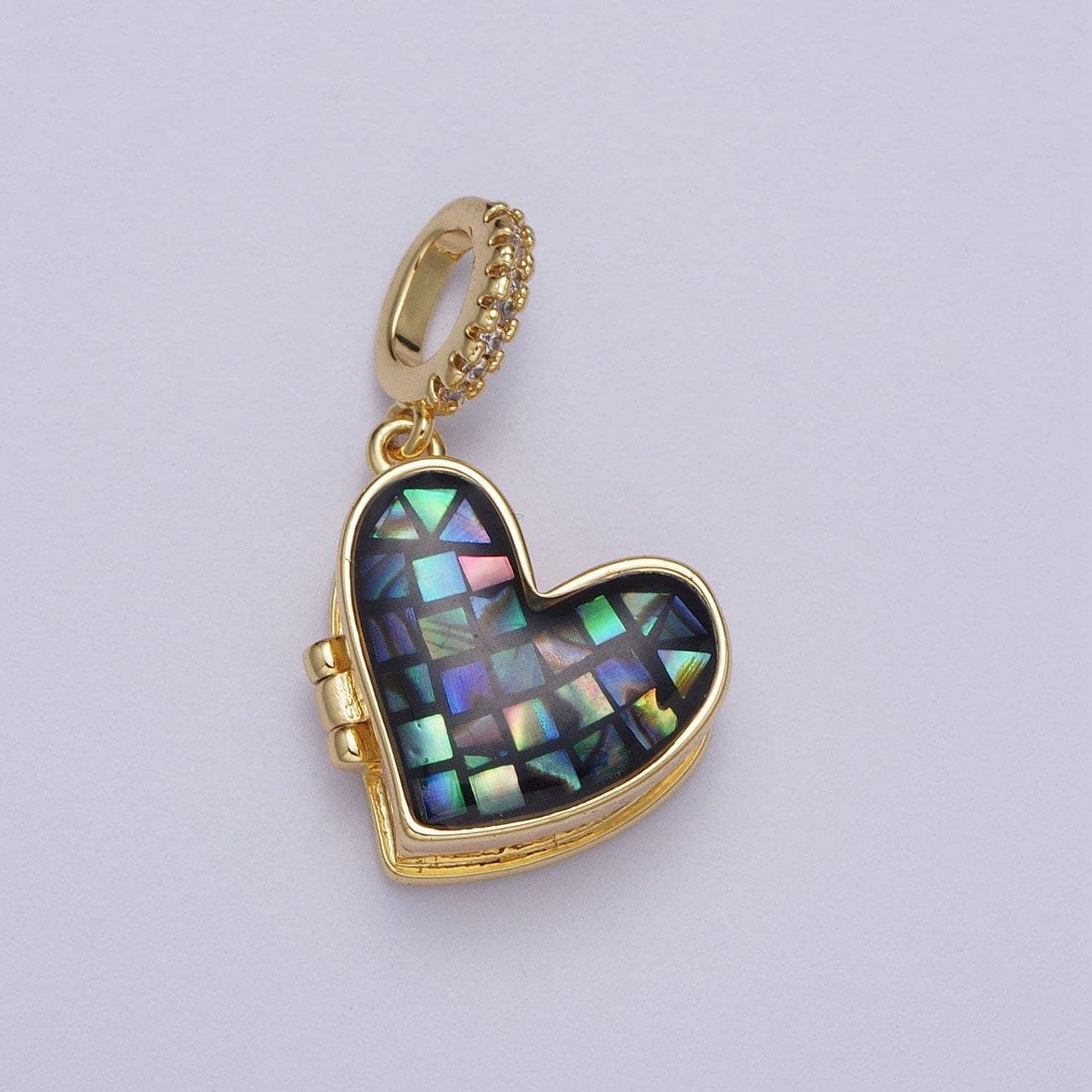 Gold heart pendant marian cross abalone, green, pink, white, shell opal love locket pendant h-106