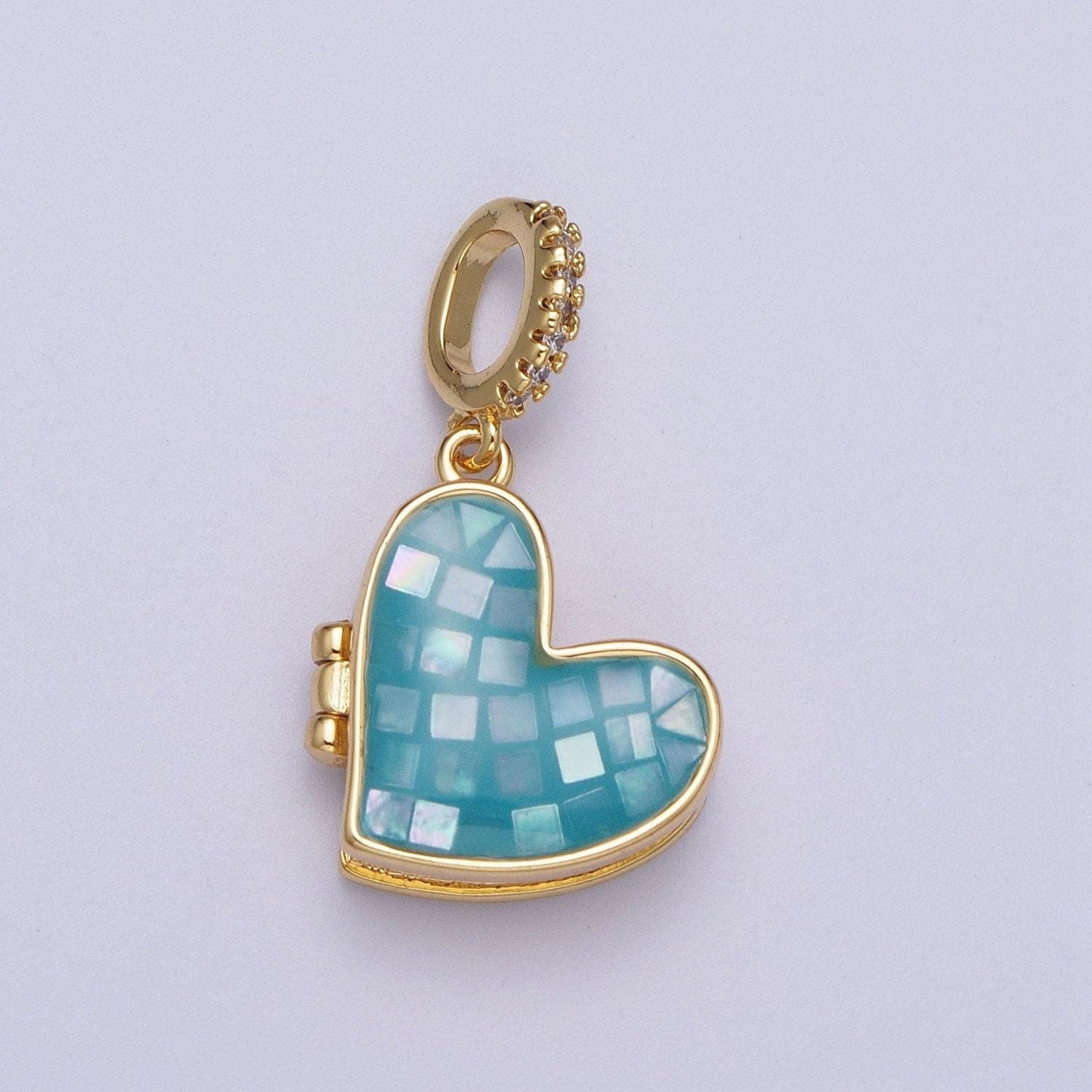 Gold heart pendant marian cross abalone, green, pink, white, shell opal love locket pendant h-106