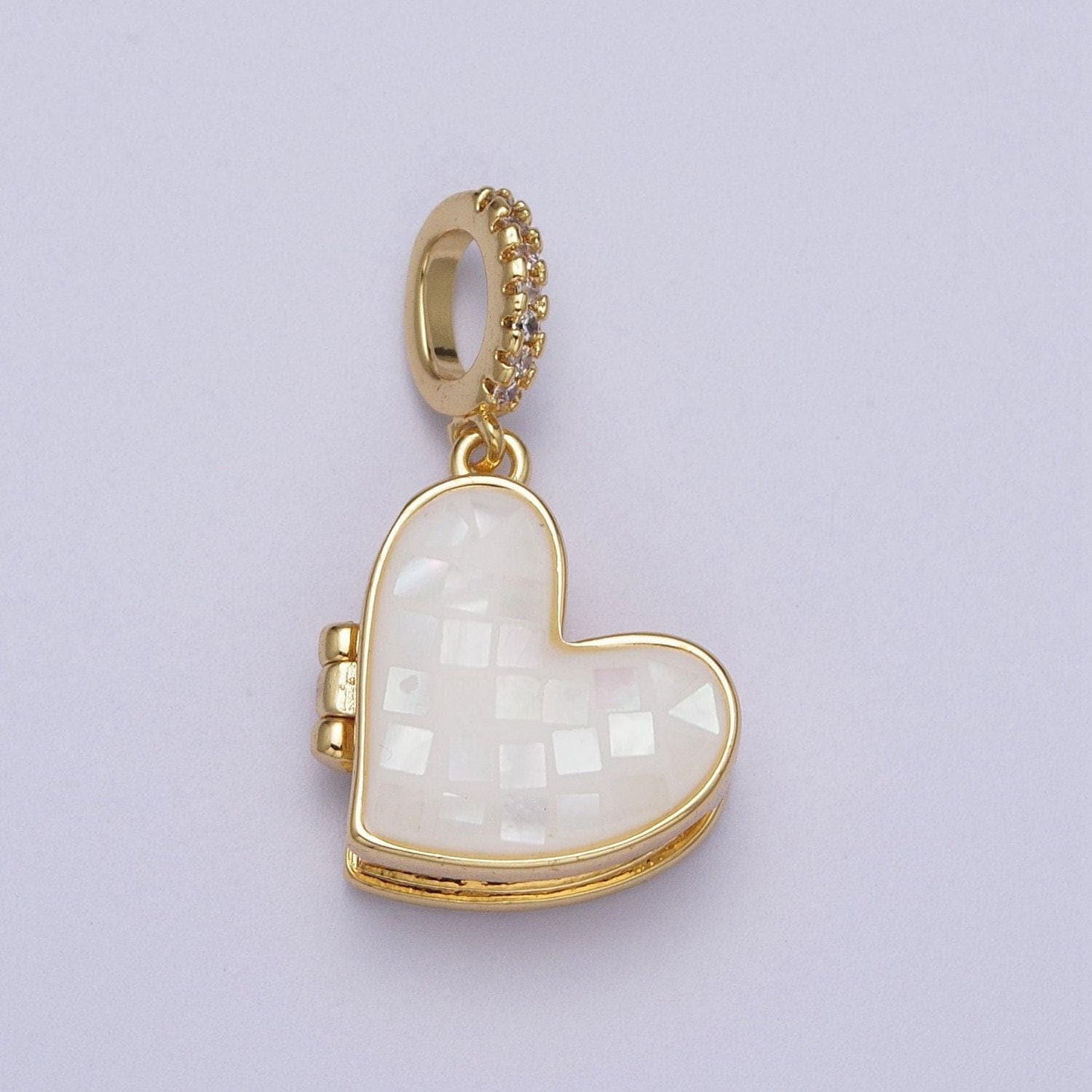 Gold heart pendant marian cross abalone, green, pink, white, shell opal love locket pendant h-106