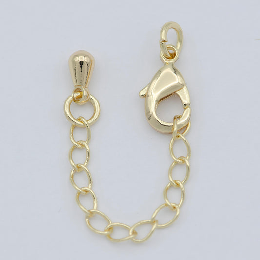 Gold chain extender for necklace bracelet supply component findings extenders lobster claw clasps with silver extender chain, l-465