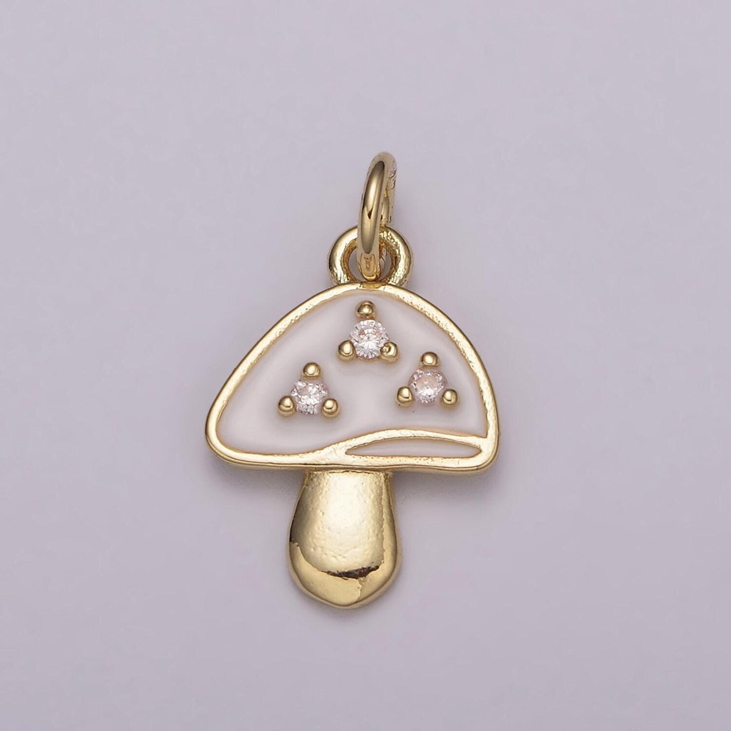 Dainty gold cz mushroom charms, 24k gold plated clear micro paved cz colorful enamel magic mushroom pendant | e-619~e-623