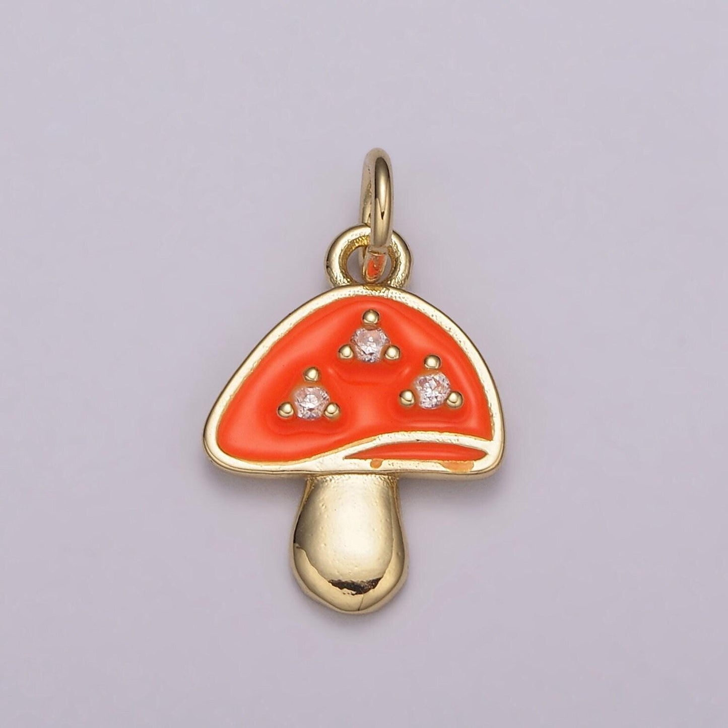 Dainty gold cz mushroom charms, 24k gold plated clear micro paved cz colorful enamel magic mushroom pendant | e-619~e-623