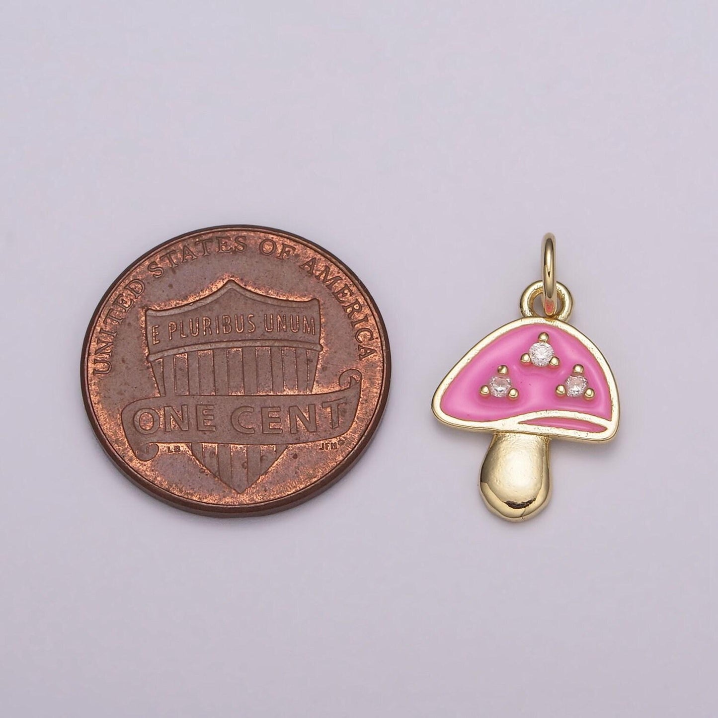 Dainty gold cz mushroom charms, 24k gold plated clear micro paved cz colorful enamel magic mushroom pendant | e-619~e-623