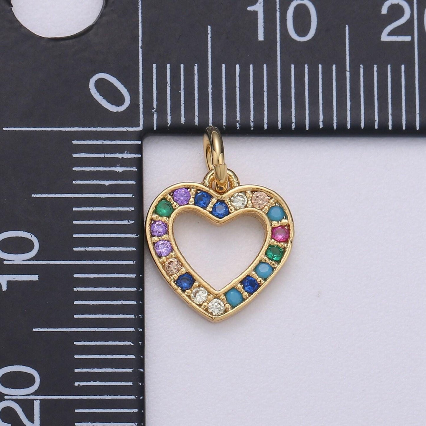 14k gold heart charm micro pave love charm, rainbow cubic charms, cz gold colorful charm, dainty minimalist jewelry supply