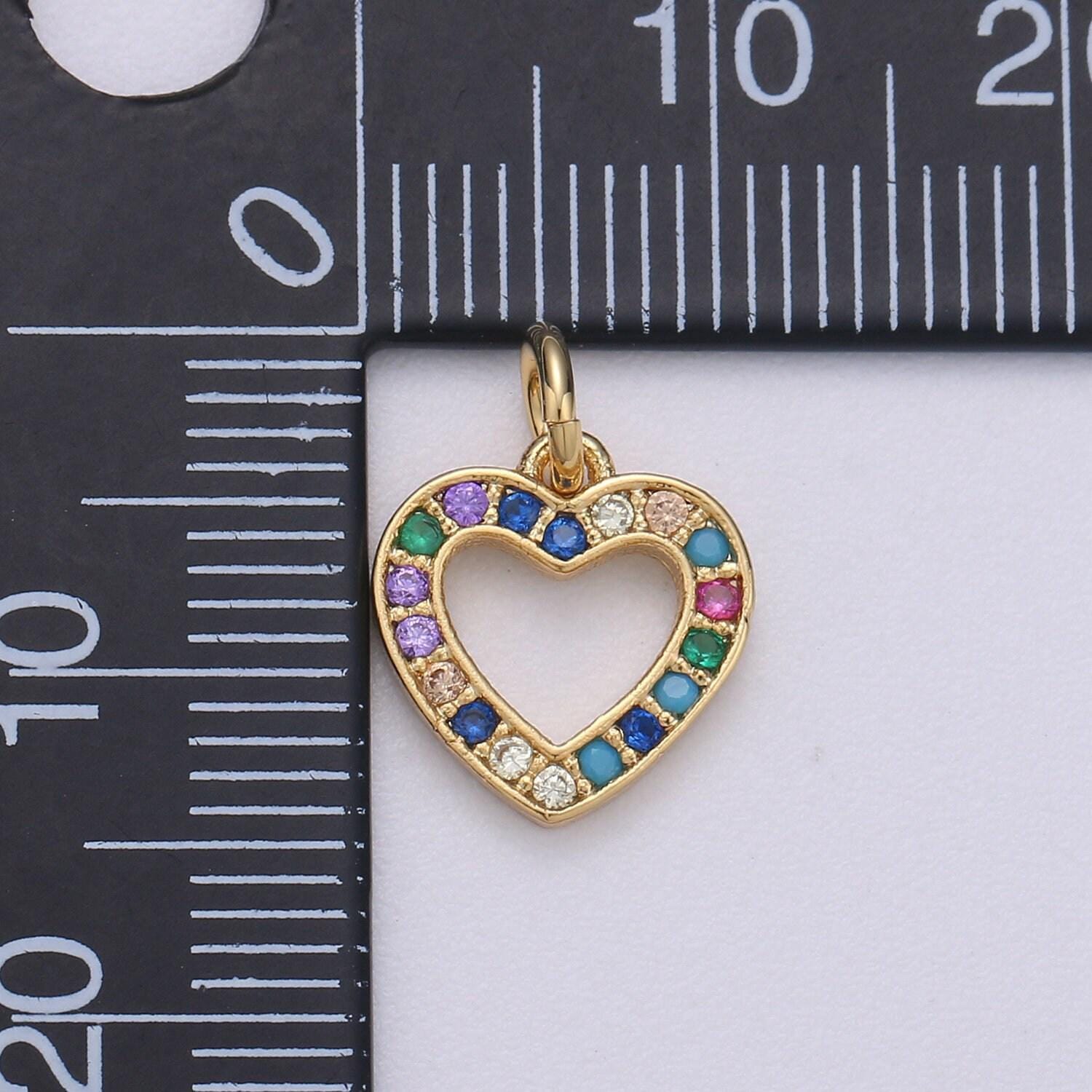 14k gold heart charm micro pave love charm, rainbow cubic charms, cz gold colorful charm, dainty minimalist jewelry supply