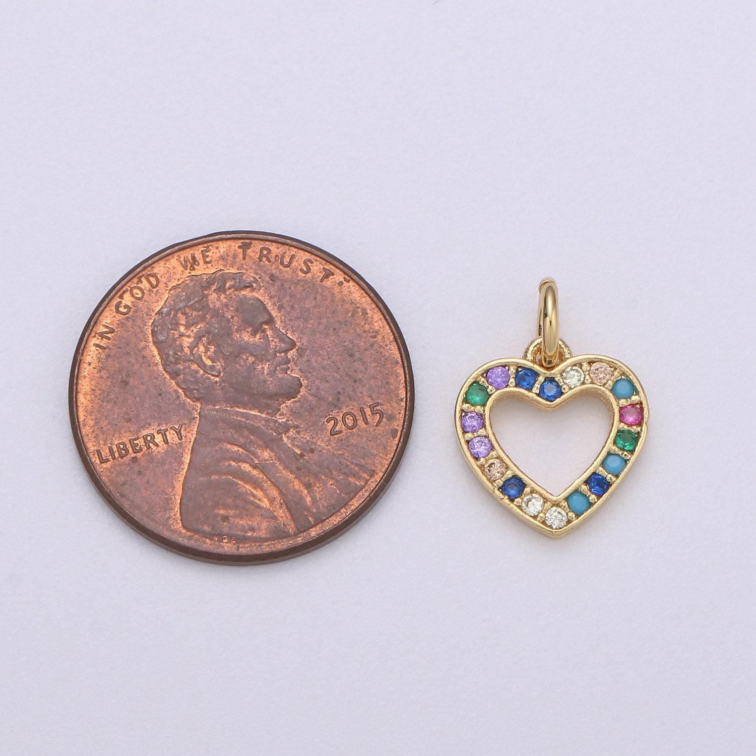 14k gold heart charm micro pave love charm, rainbow cubic charms, cz gold colorful charm, dainty minimalist jewelry supply