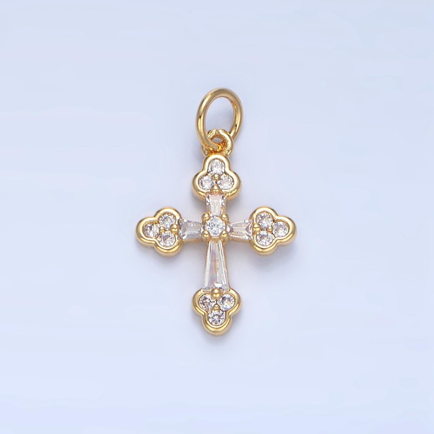 Baguette clear cz religious cross 24k gold filled charm | x-869