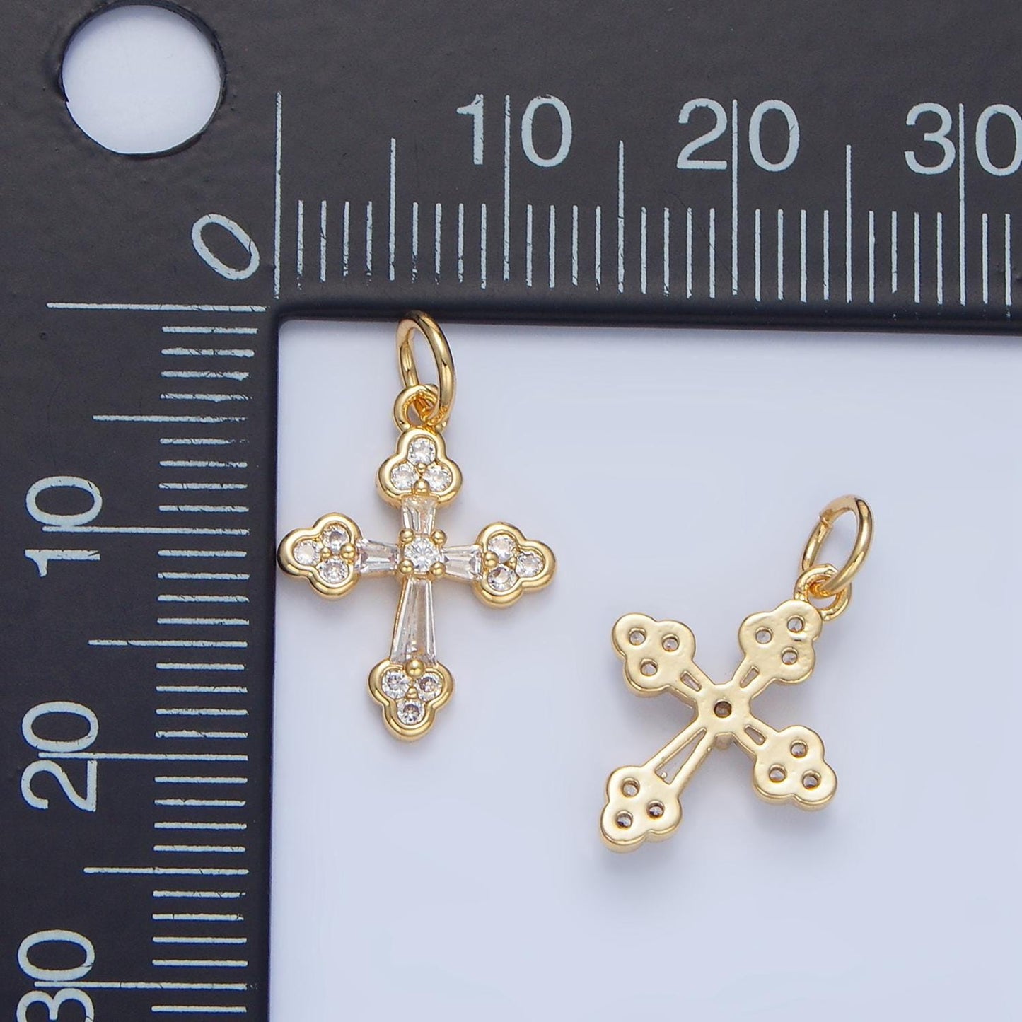Baguette clear cz religious cross 24k gold filled charm | x-869