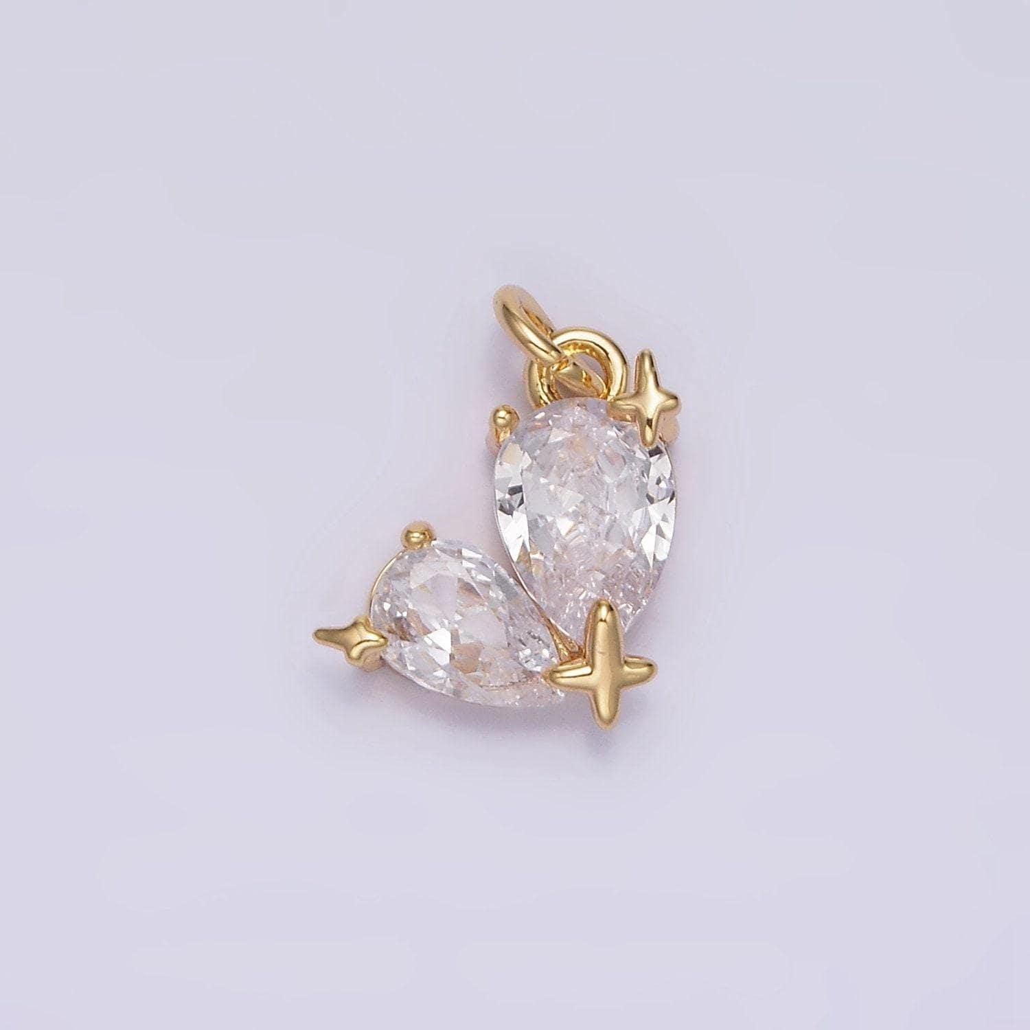 16k gold filled double clear cz teardrop celestial star charm | n995