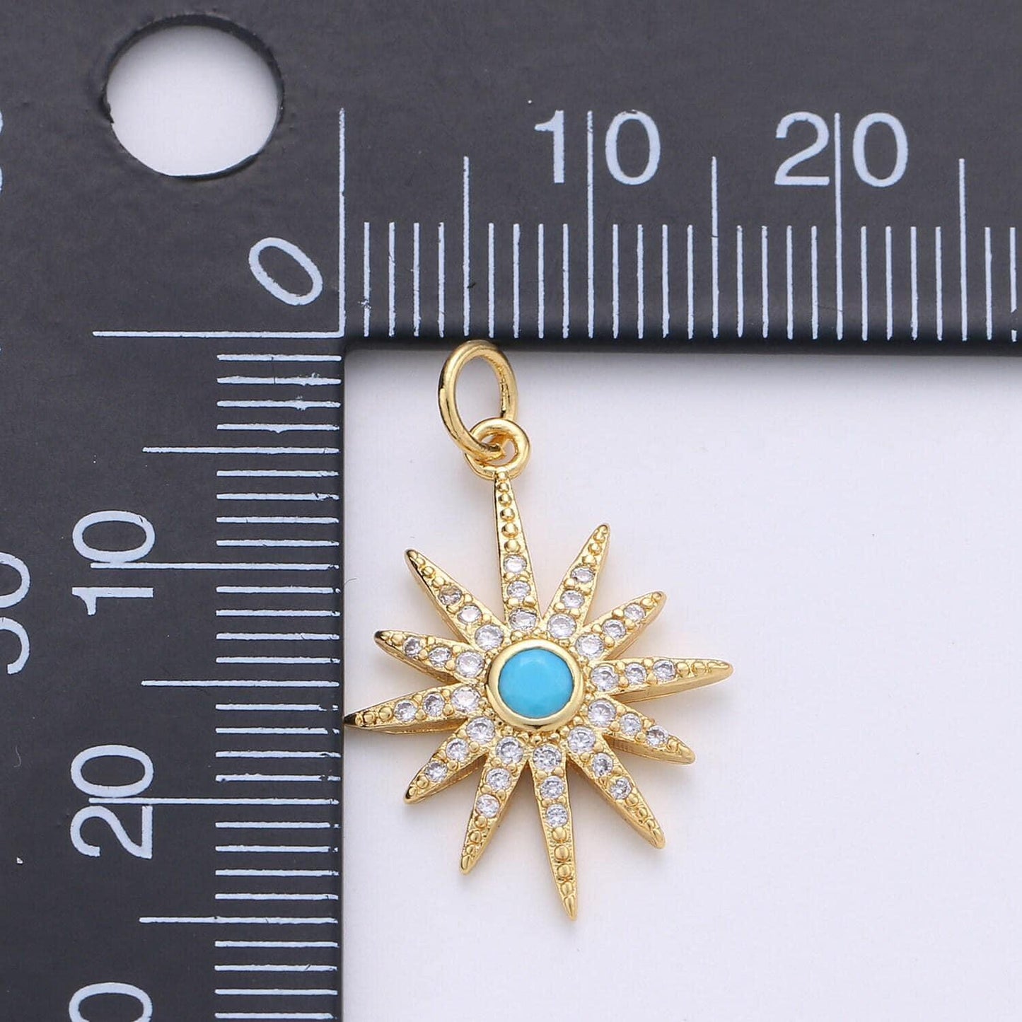 1pc 24k gold micro pave star charm, blue north star moon pendant charm, charm, for diy necklace bracelet earring | d-246