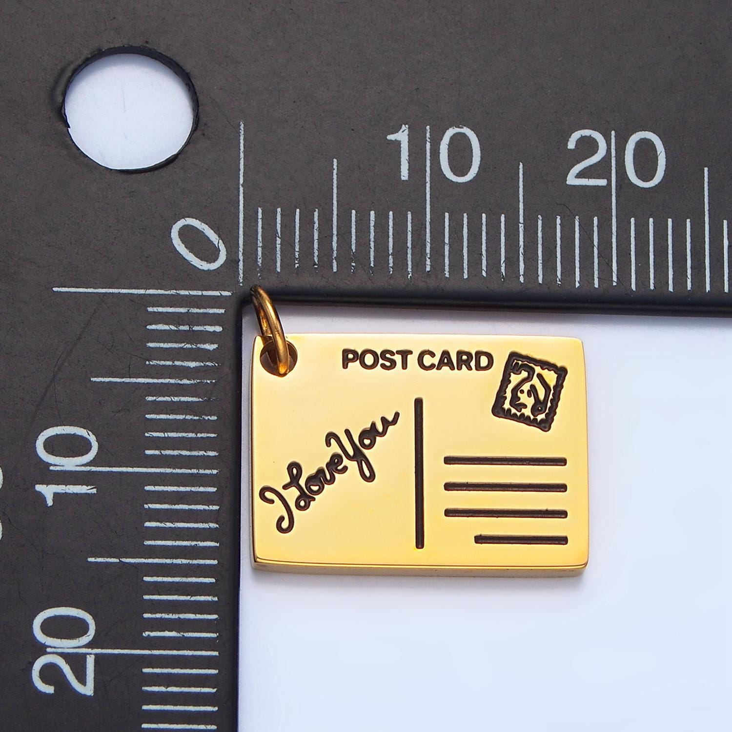 Scripted "i love you" post card black enamel out-line, stainless steel travel charm | p-1342