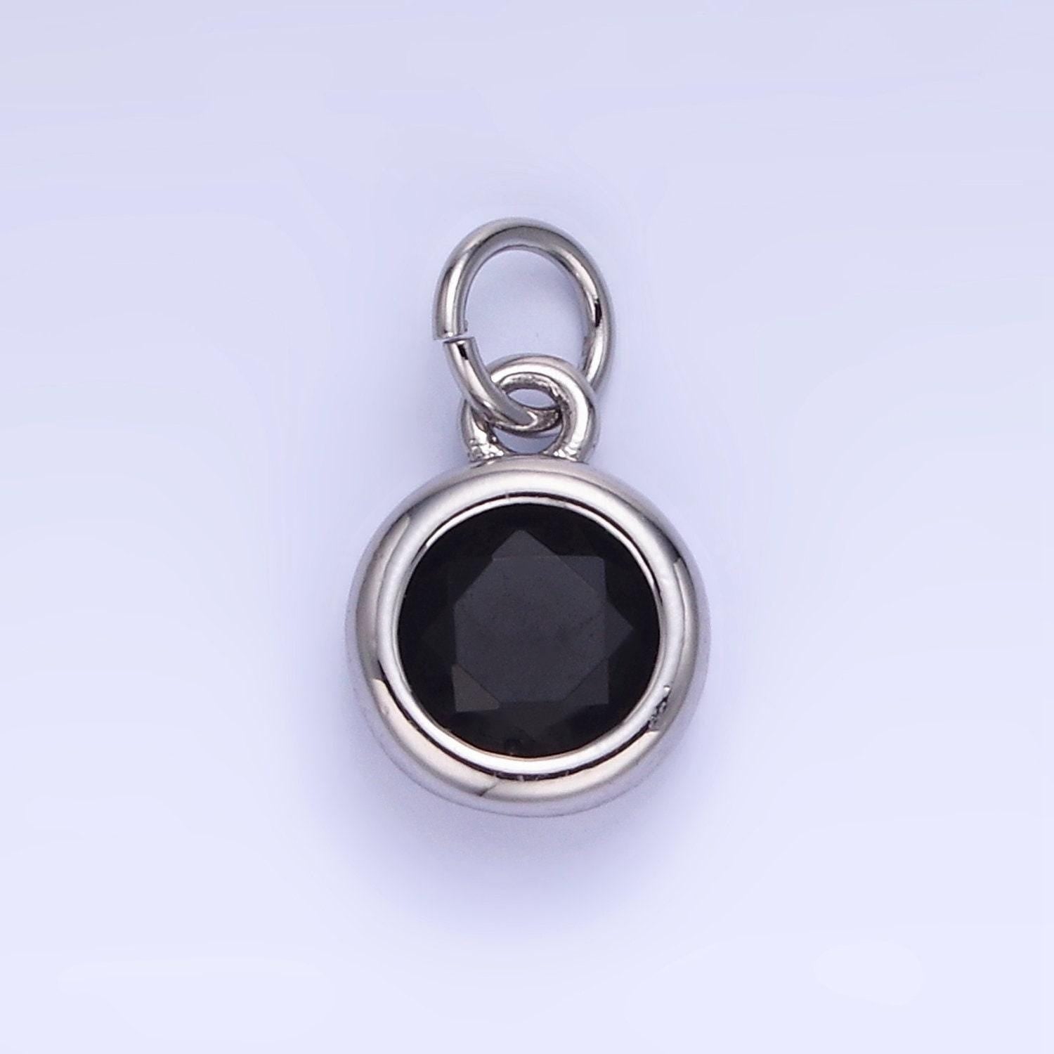 Round 26.6mm cz birthstone silver bezel charms | ag796-ag811