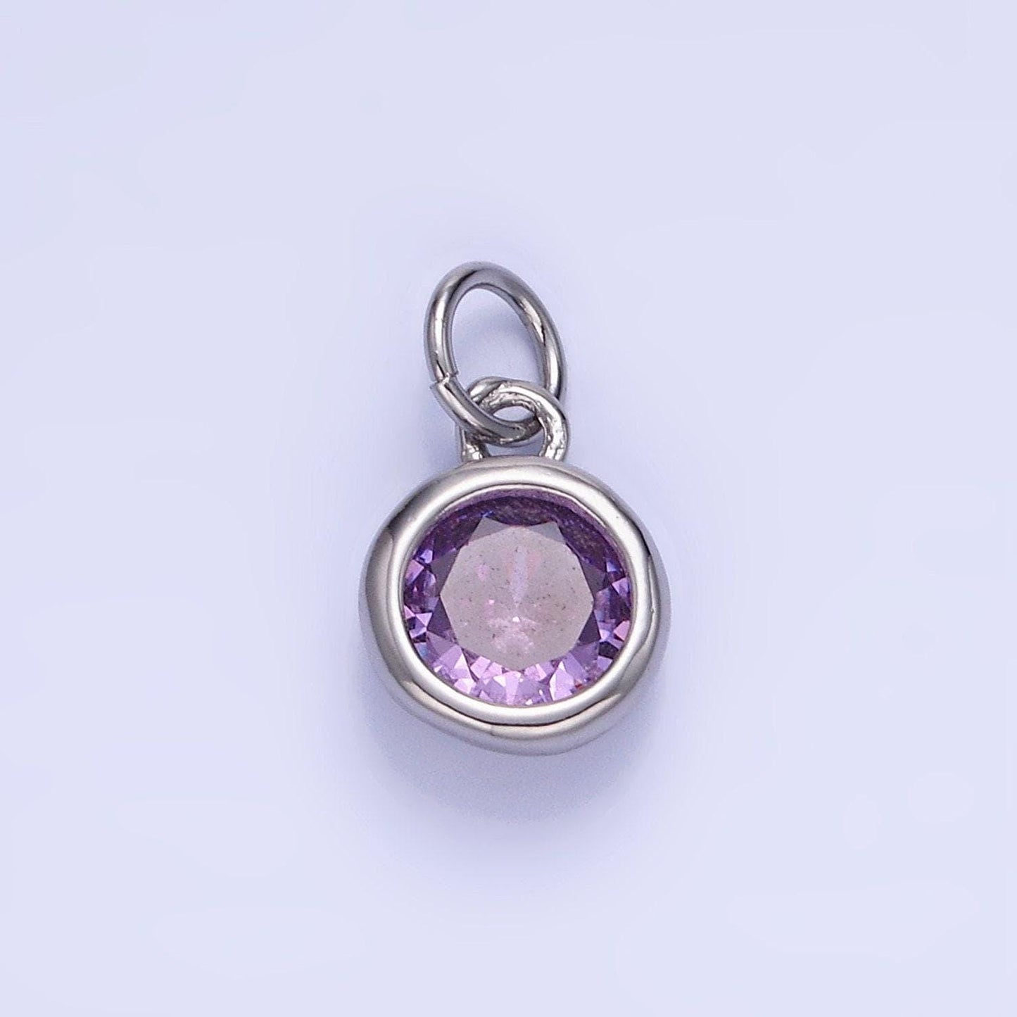 Round 26.6mm cz birthstone silver bezel charms | ag796-ag811