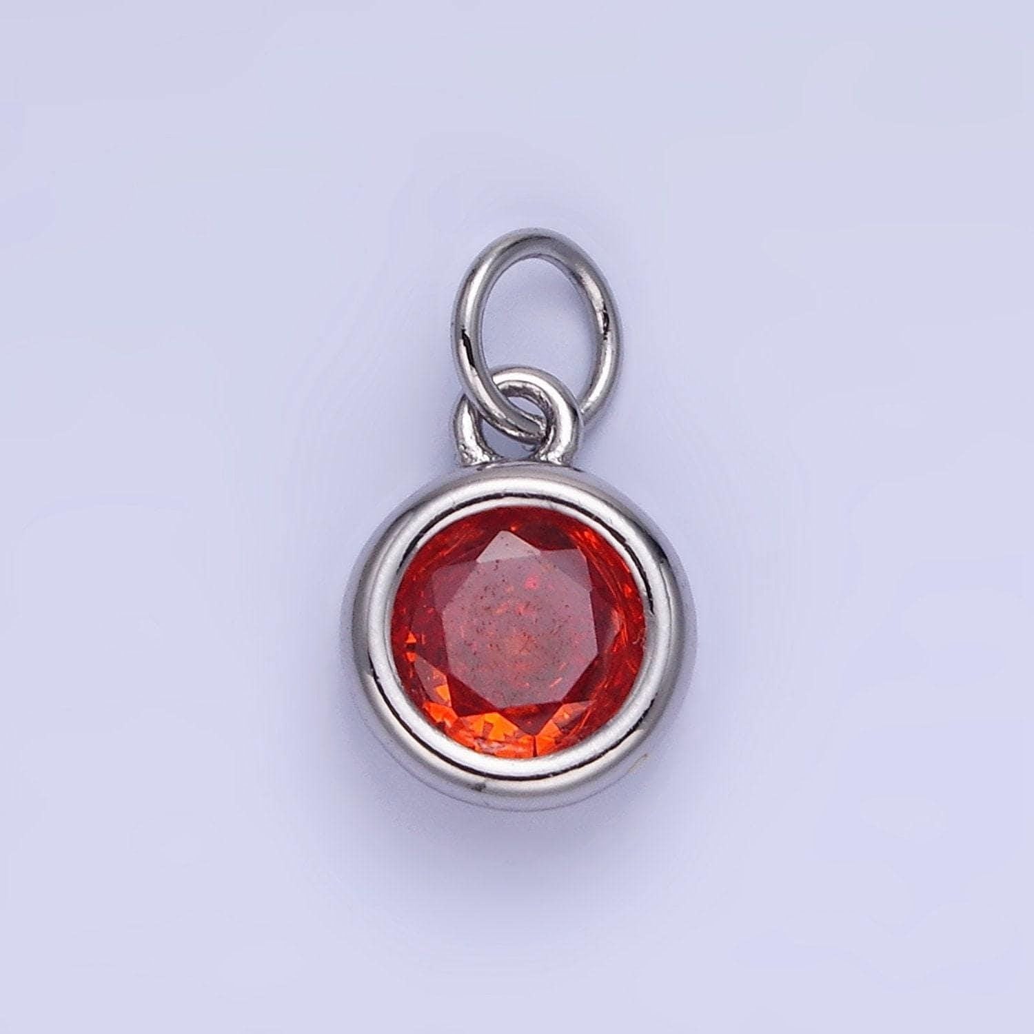 Round 26.6mm cz birthstone silver bezel charms | ag796-ag811