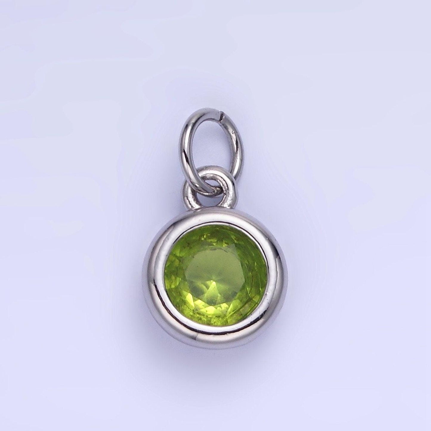 Round 26.6mm cz birthstone silver bezel charms | ag796-ag811