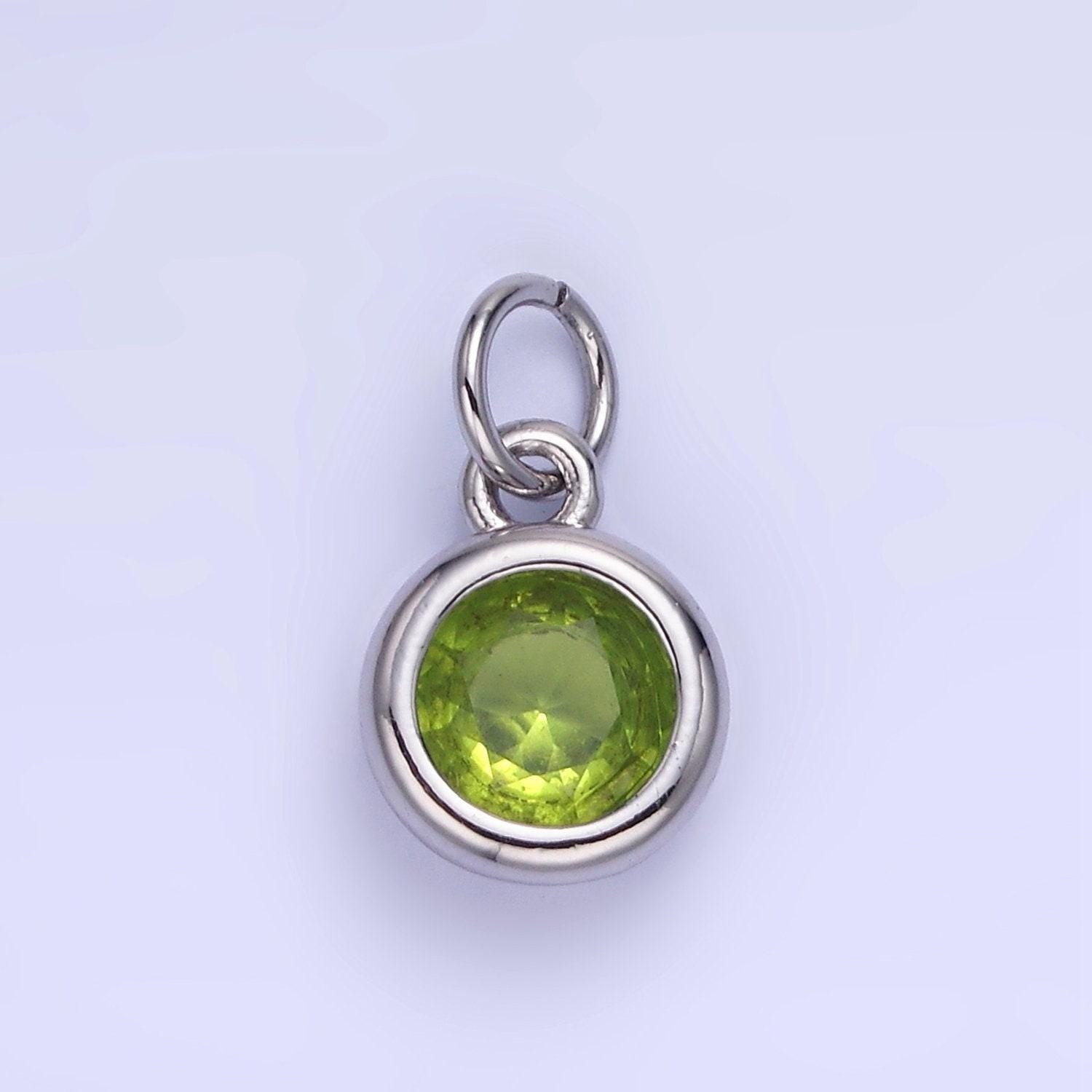 Round 26.6mm cz birthstone silver bezel charms | ag796-ag811