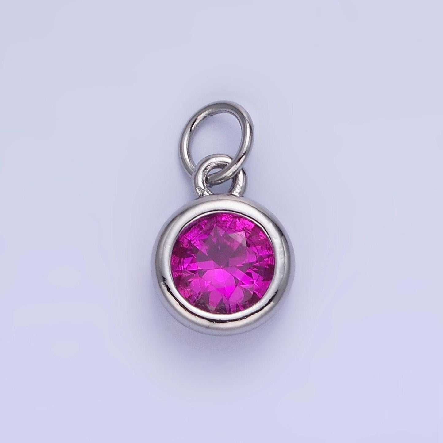 Round 26.6mm cz birthstone silver bezel charms | ag796-ag811
