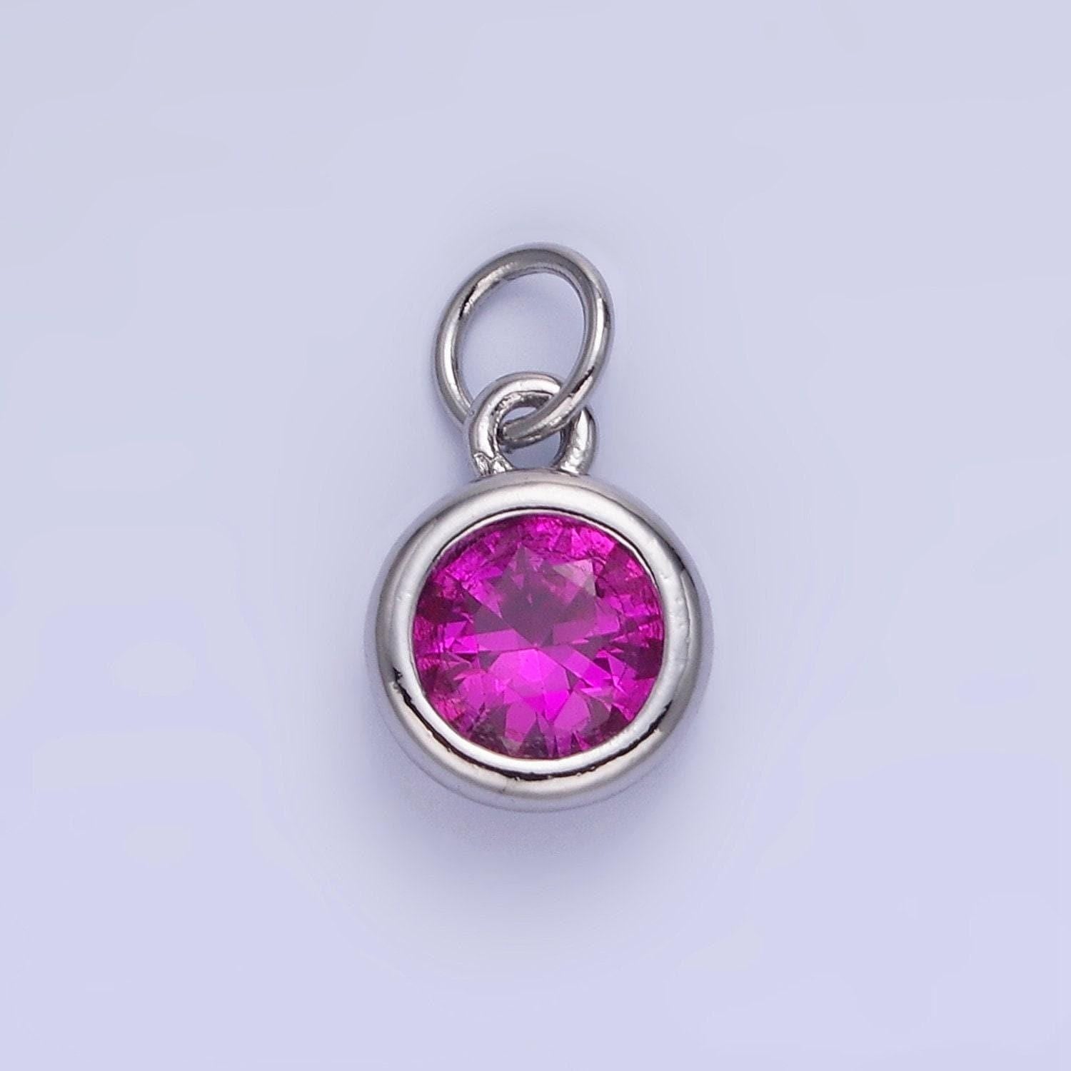 Round 26.6mm cz birthstone silver bezel charms | ag796-ag811