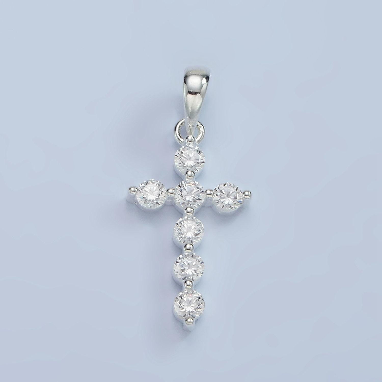 S925 sterling silver 25mm clear round cz cross religious pendant | sl-468