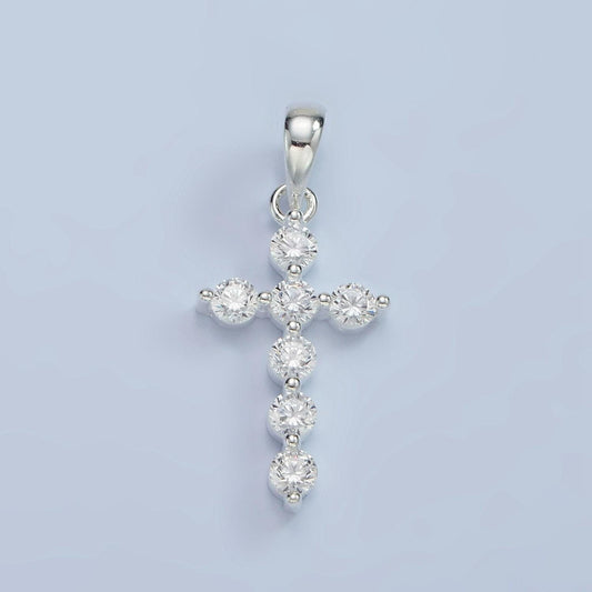 S925 sterling silver 25mm clear round cz cross religious pendant | sl-468