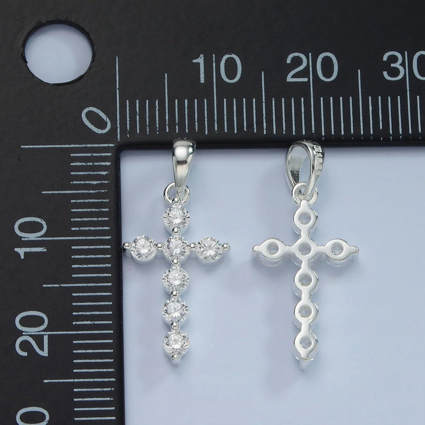 S925 sterling silver 25mm clear round cz cross religious pendant | sl-468
