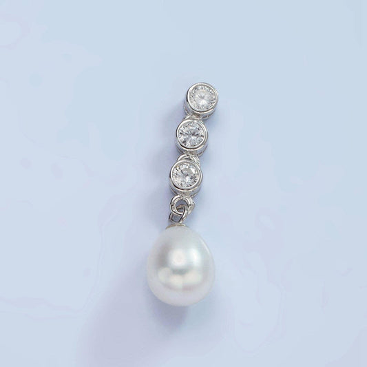 S925 sterling silver white shell pearl drop triple cz bezel bail pendant | sl-443