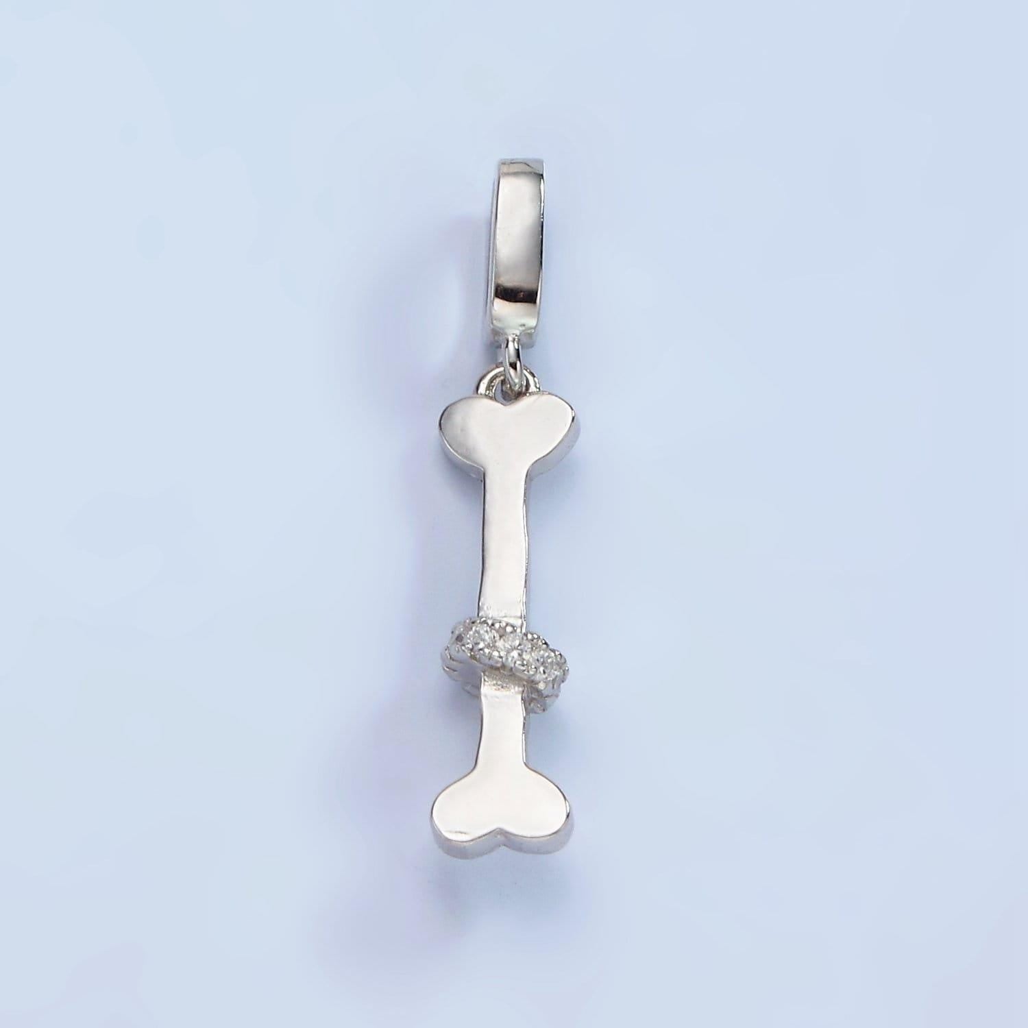 S925 sterling silver micro paved cz rhondelle pet dog bone pendant | sl-446