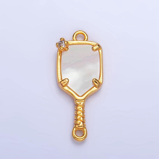 24k gold filled pickle ball charm connector pearl paddle link connector for bracelet necklace component | f730
